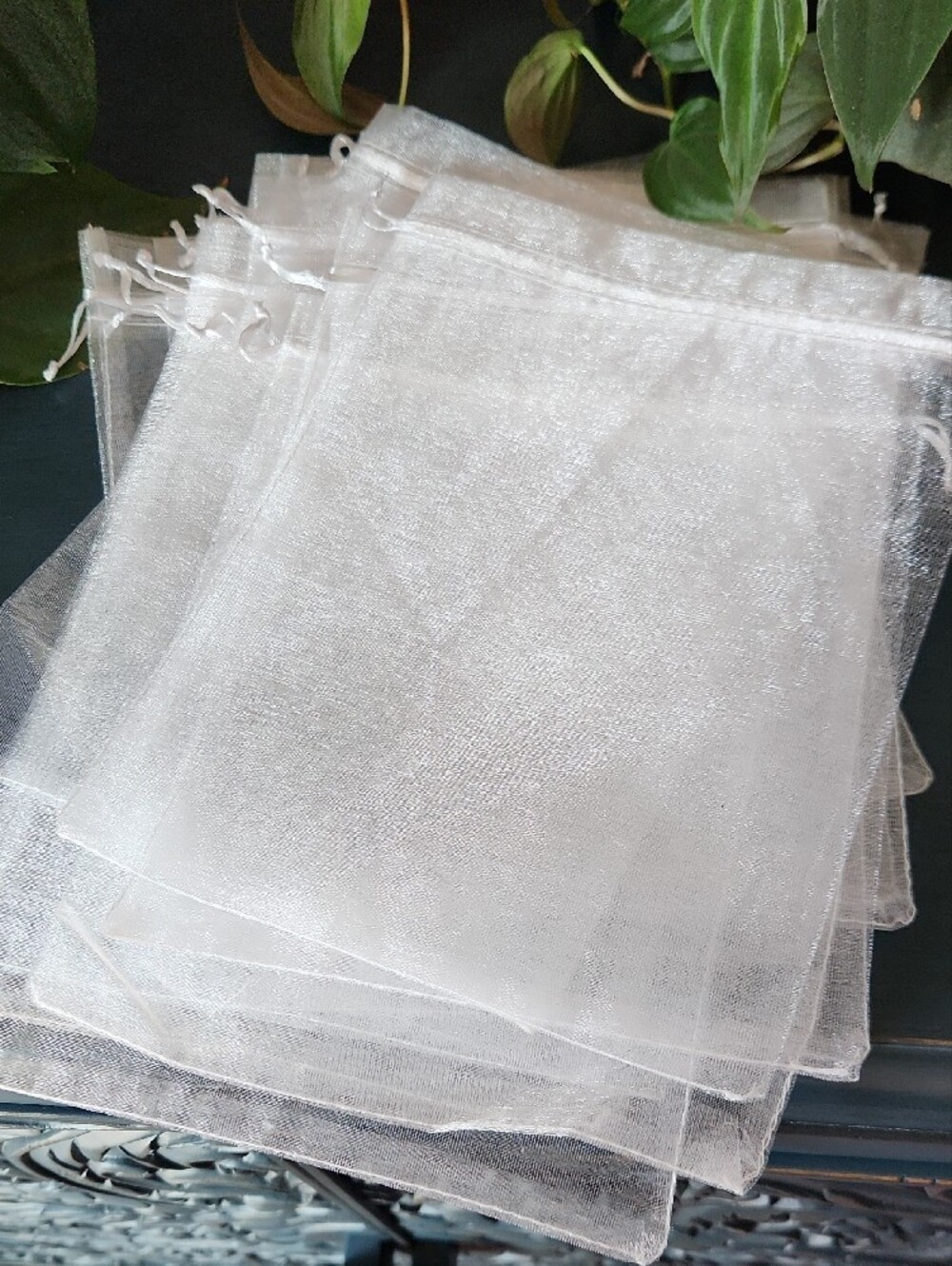 White Organza Drawstring Pouch Bag For Shipping Or Gifts, 15 Count Large Size